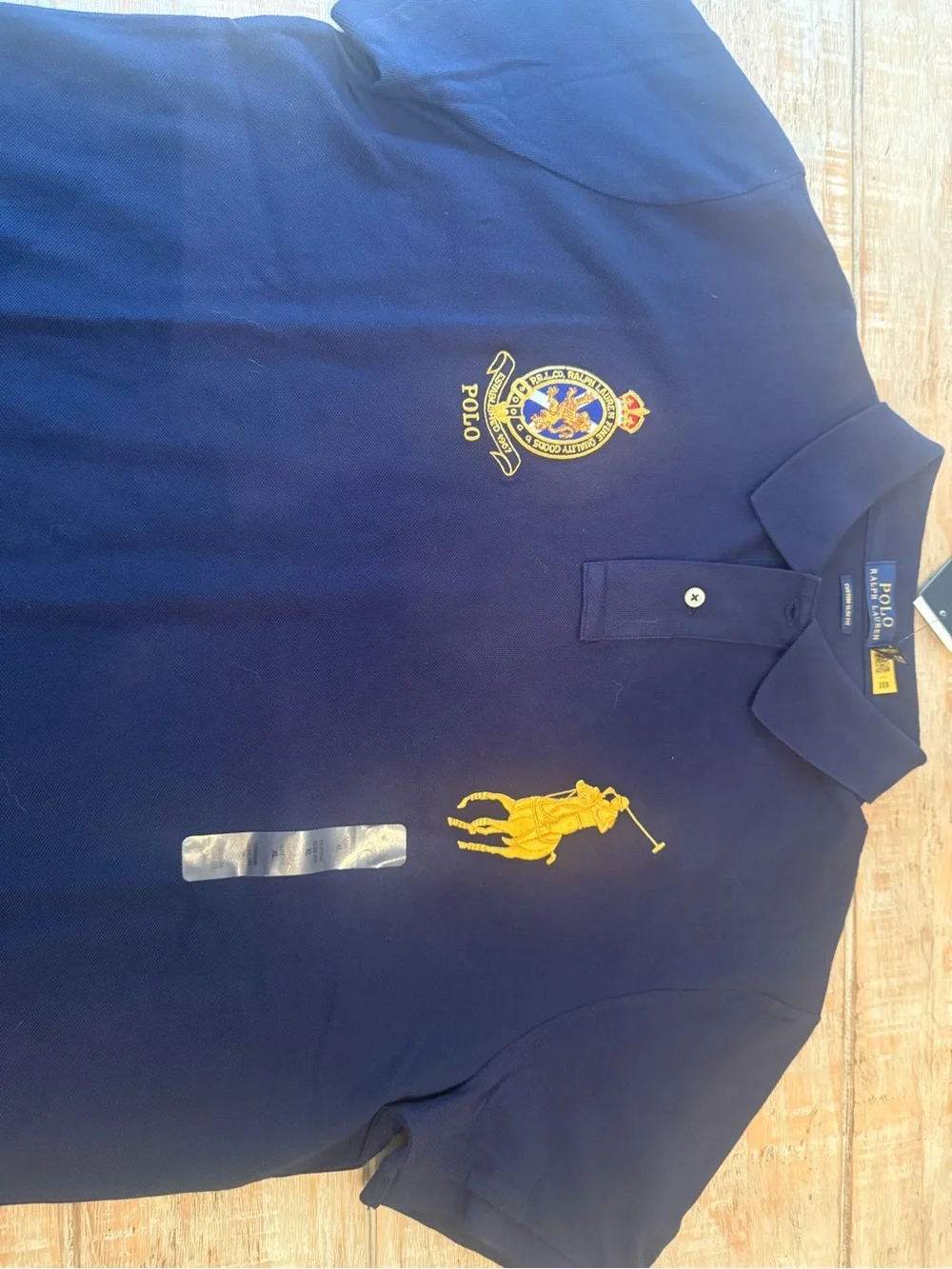 Ralph Lauren Navy Polo Shirt with Yellow Embroidered Pony & Polo patch
